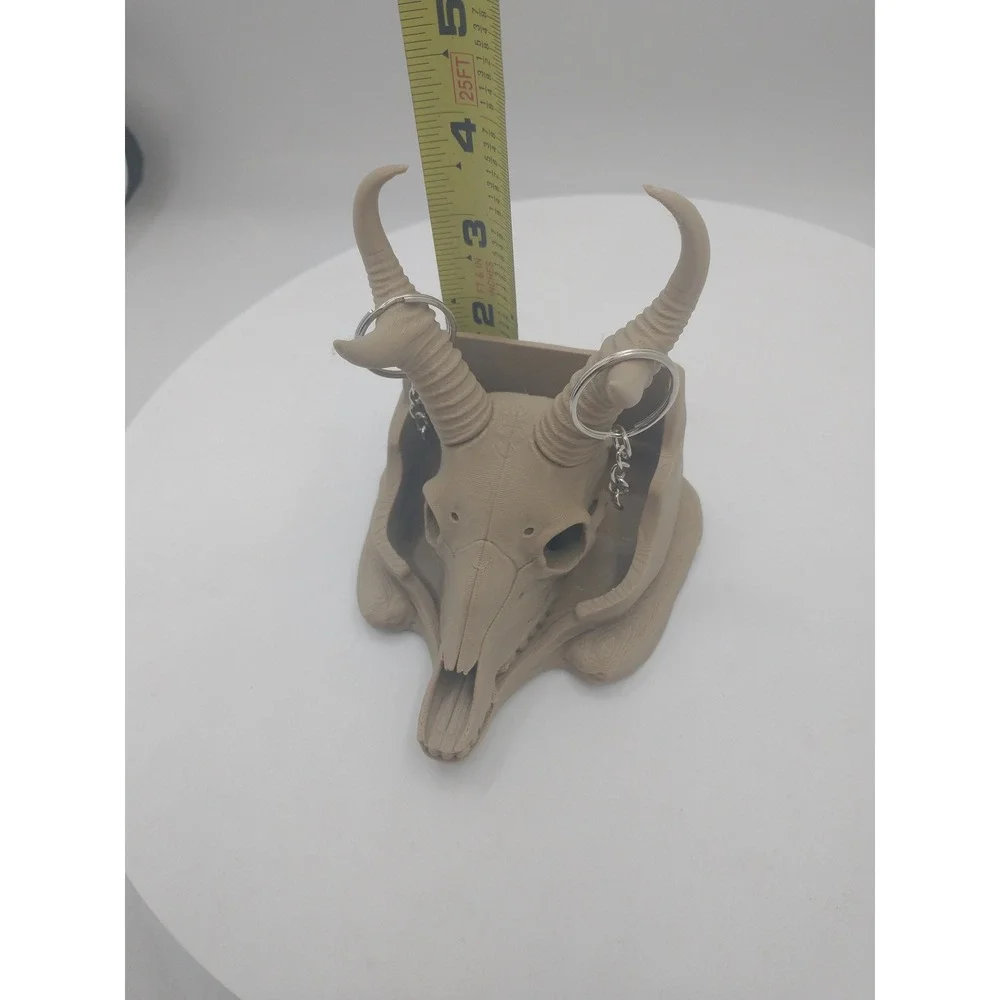 3D Printed Animal Skull Jewelry Holder Pronghorn Ring Display Tan Organizer